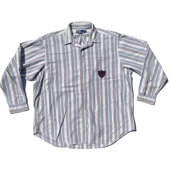 Ralph Lauren Other - Vtg 90s Polo Ralph Lauren Cookie Crest Button Up Shirt Mens 2XL Patch Striped